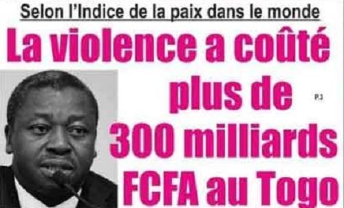 Selon l’Indice de la paix dans le monde 2019 La violence a coûté plus de 300 milliards FCFA au Togo.