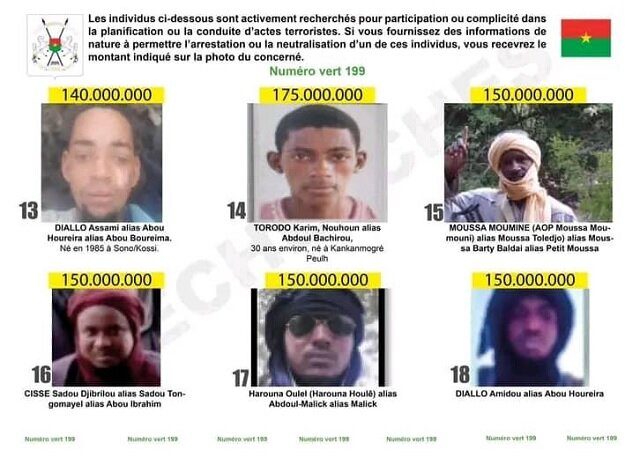 Le Burkina offre entre 100 et 180 millions par tête pour 20 terroristes recherchés