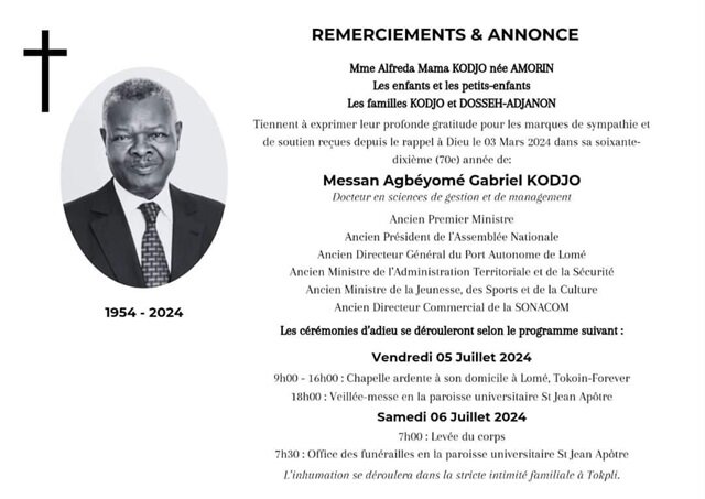 Togo : La dépouille de Agbéyomé Kodjo est arrivée à Lomé (photos)