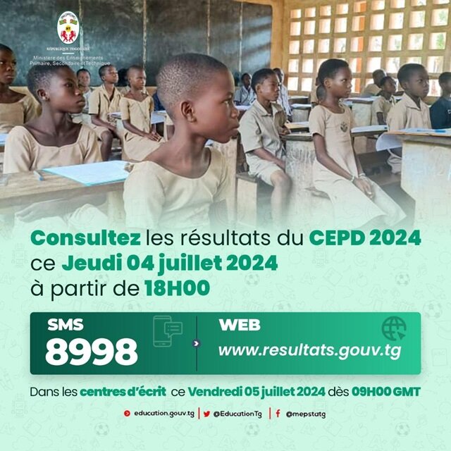 Togo : Les résultats du CEPD disponibles dès 18 Heures ce jeudi ; voici comment consulter 