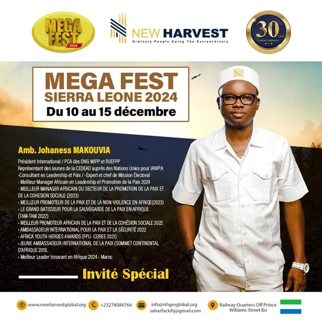 Sierra Leone : Amb Johaness MAKOUVIA attendu au grand Rassemblement MEGAFEST 2024