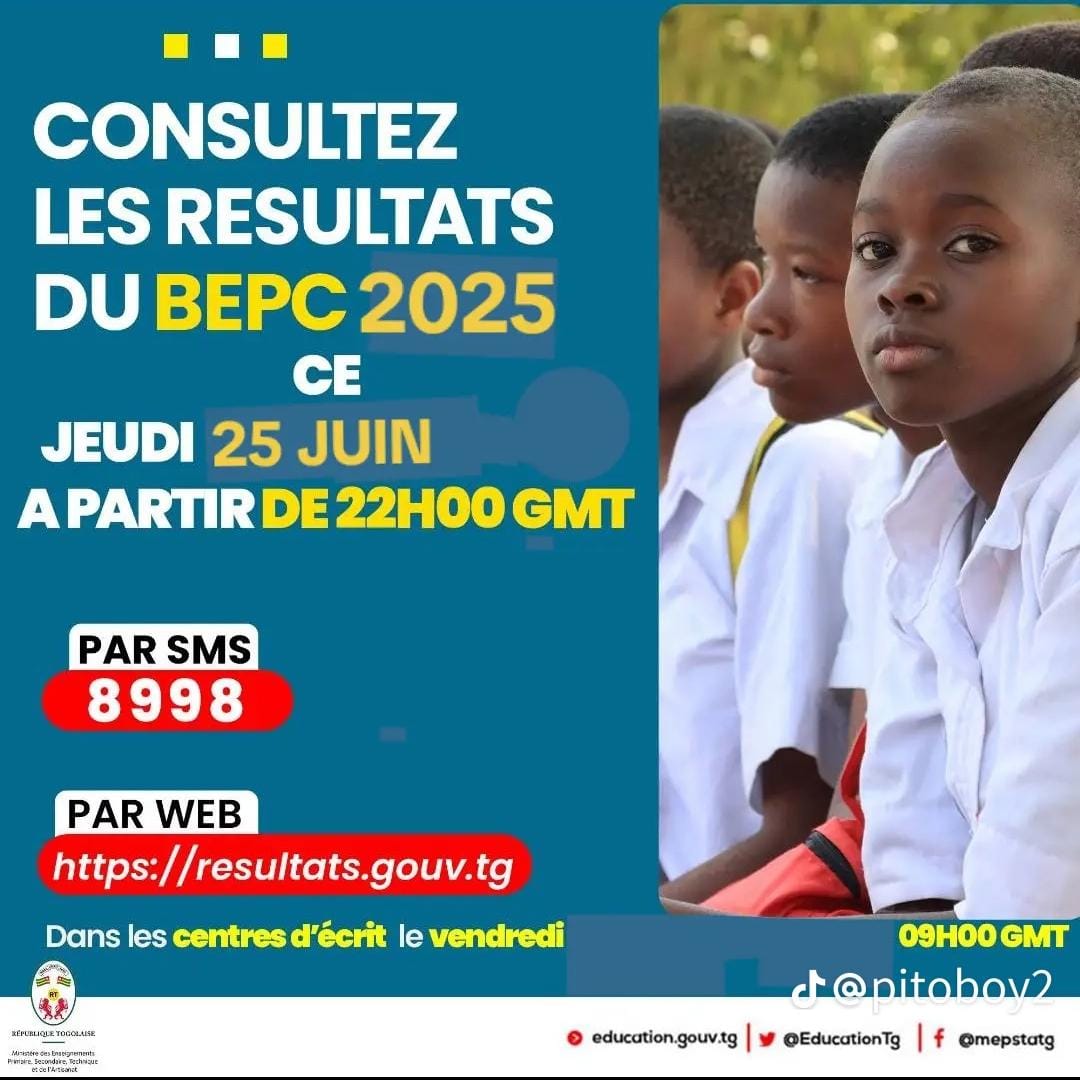 Togo/BEPC 2025 : les résultats disponibles à partir de ce vendredi 27 juin à 18h