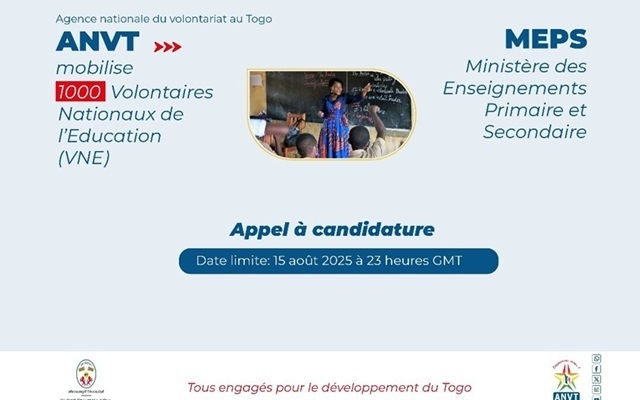 Togo : L’ANVT lance le recrutement de 1000 volontaires pour renforcer l’éducation nationale